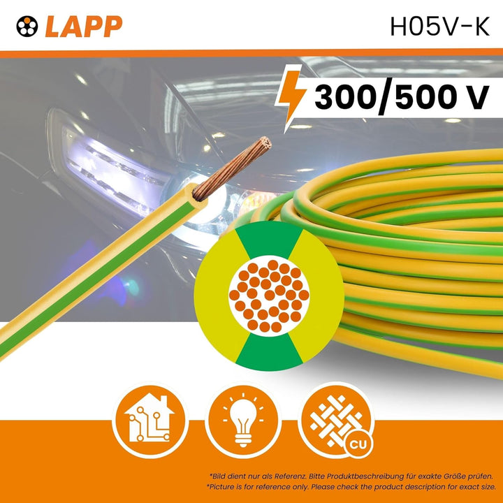Lapp 100m H05V-K 0,75 mm² Grün/Gelb - Aderleitung & Verdrahtungsleitung | Flexible PVC Einzelader, L