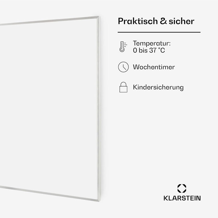 Klarstein Infrarotheizung mit Thermostat, 600W Elektroheizung, Smart Home Infrarotheizung zur Wandmo