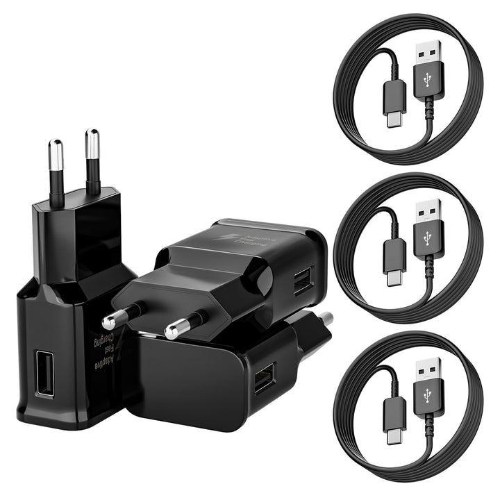 3er-Pack 15W USB Ladegerät, Schnellladegerät Handy Netzteil Stecker mit 1,5M Ladekabel Typ C für Sam
