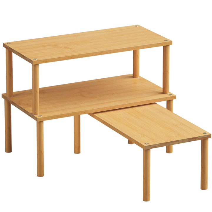 Fibogollo Bambus Schrank Organizer Ablage 3er Set, stapelbares Gewürzregal Gross Natur Braun Grossfo