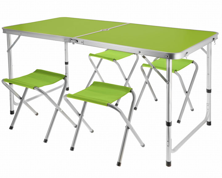 JUMI Klappbarer Campingtisch - Beistelltisch mit 4er Stuhle Set, Klapptisch zum Camping, Multifunkti