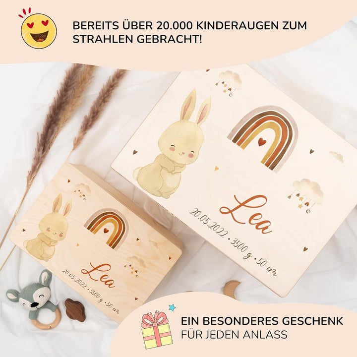 KIDSMOOD - Erinnerungsbox Baby, personalisierte Holzkiste mit Deckel, Ideal zur Aufbewahrung von Eri