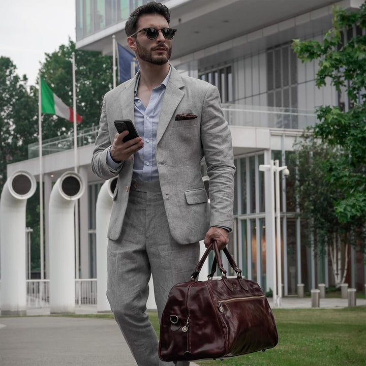 Time Resistance Reisetasche Leder Duffel Tache Vollnarbenleder Weekender Sporttasche Braun