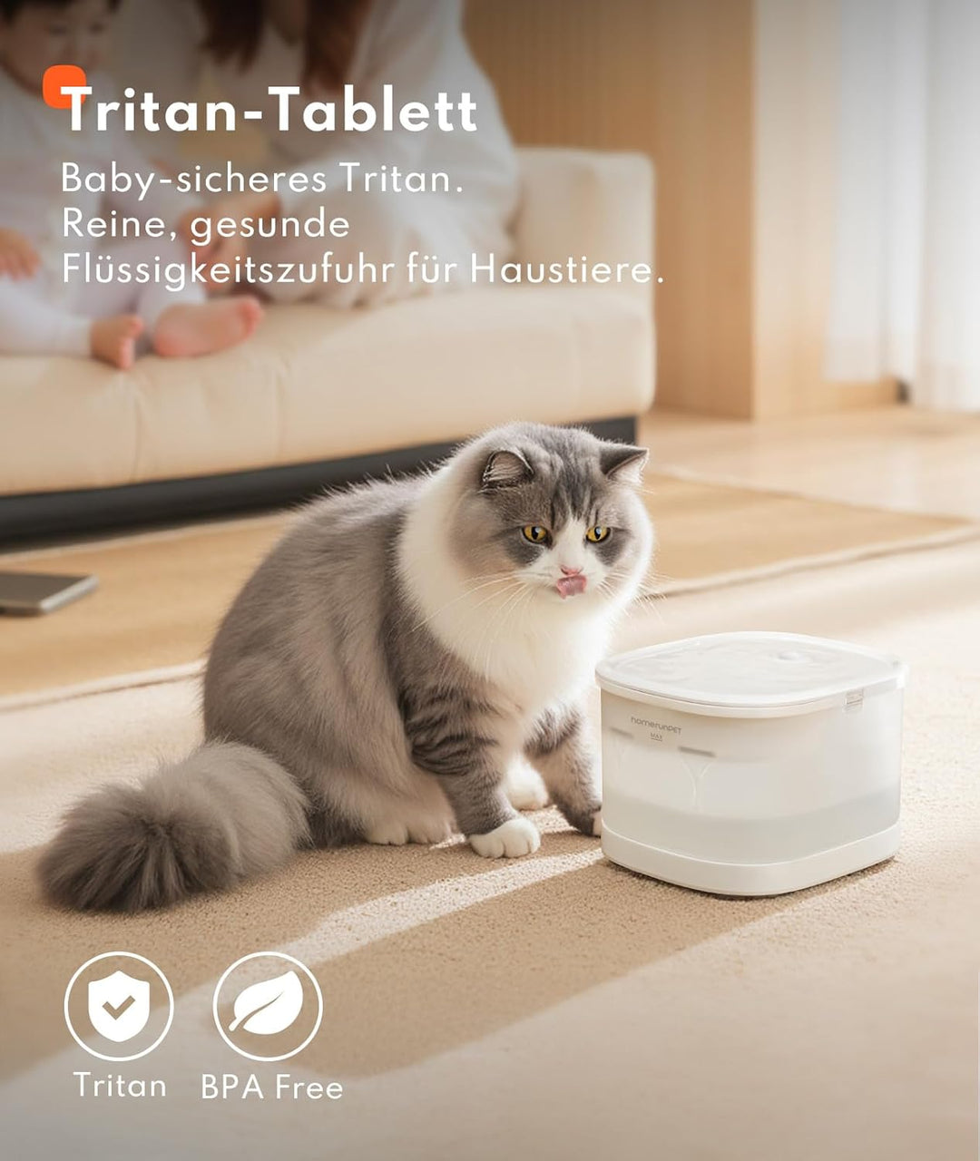 Homerunpet Katzenbrunnen, 18dB Extrem Leiser, 2.5L, Trinkbrunnen für Katze mit Kabelloser Pumpe, Pro
