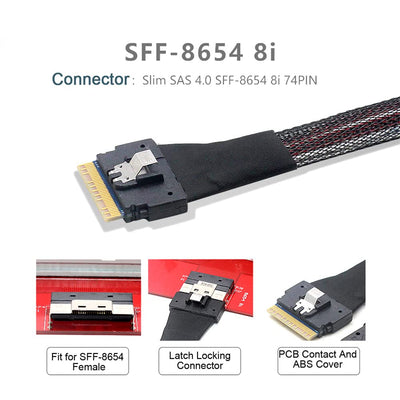 NFHK PCI-E Slimline SAS 4.0 SFF-8654 8i 74pin Host auf SFF-8654 74pin Slim SAS Target Kabel 50cm SFF