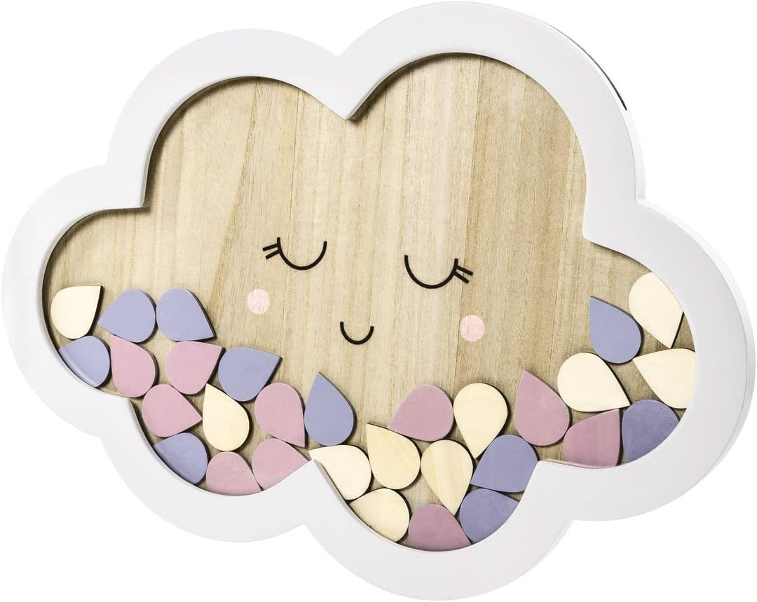 Unbekannt Gäste-Buch Holz-Rahmen mit 30 Wolken aus Holz als Gästebuch zur Taufe, Baby-Shower-Party K