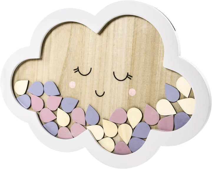 Unbekannt Gäste-Buch Holz-Rahmen mit 30 Wolken aus Holz als Gästebuch zur Taufe, Baby-Shower-Party K