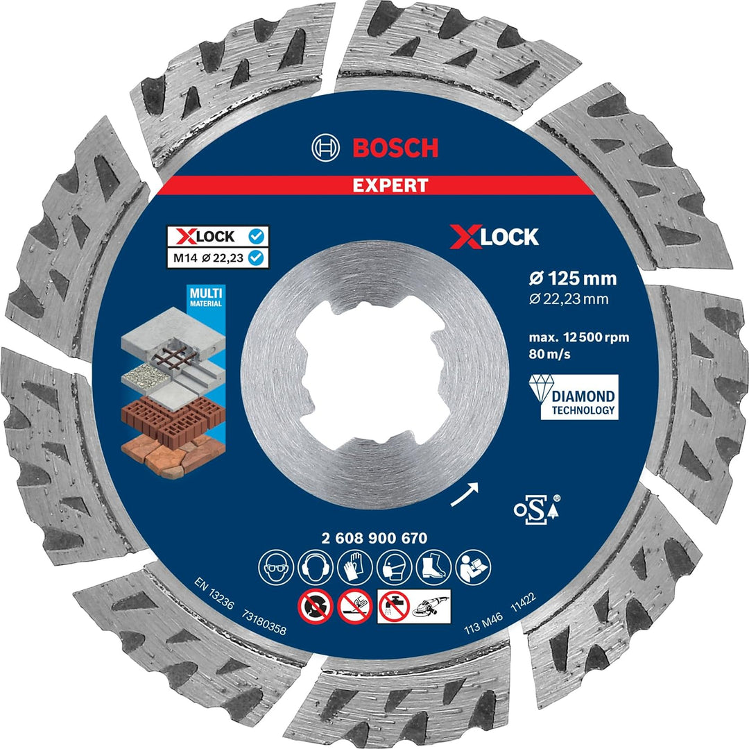 Bosch Professional 1x Expert MultiMaterial X-LOCK Diamanttrennscheiben (für Beton, Ø 125 mm, Zubehör