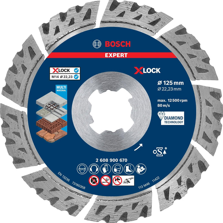 Bosch Professional 1x Expert MultiMaterial X-LOCK Diamanttrennscheiben (für Beton, Ø 125 mm, Zubehör