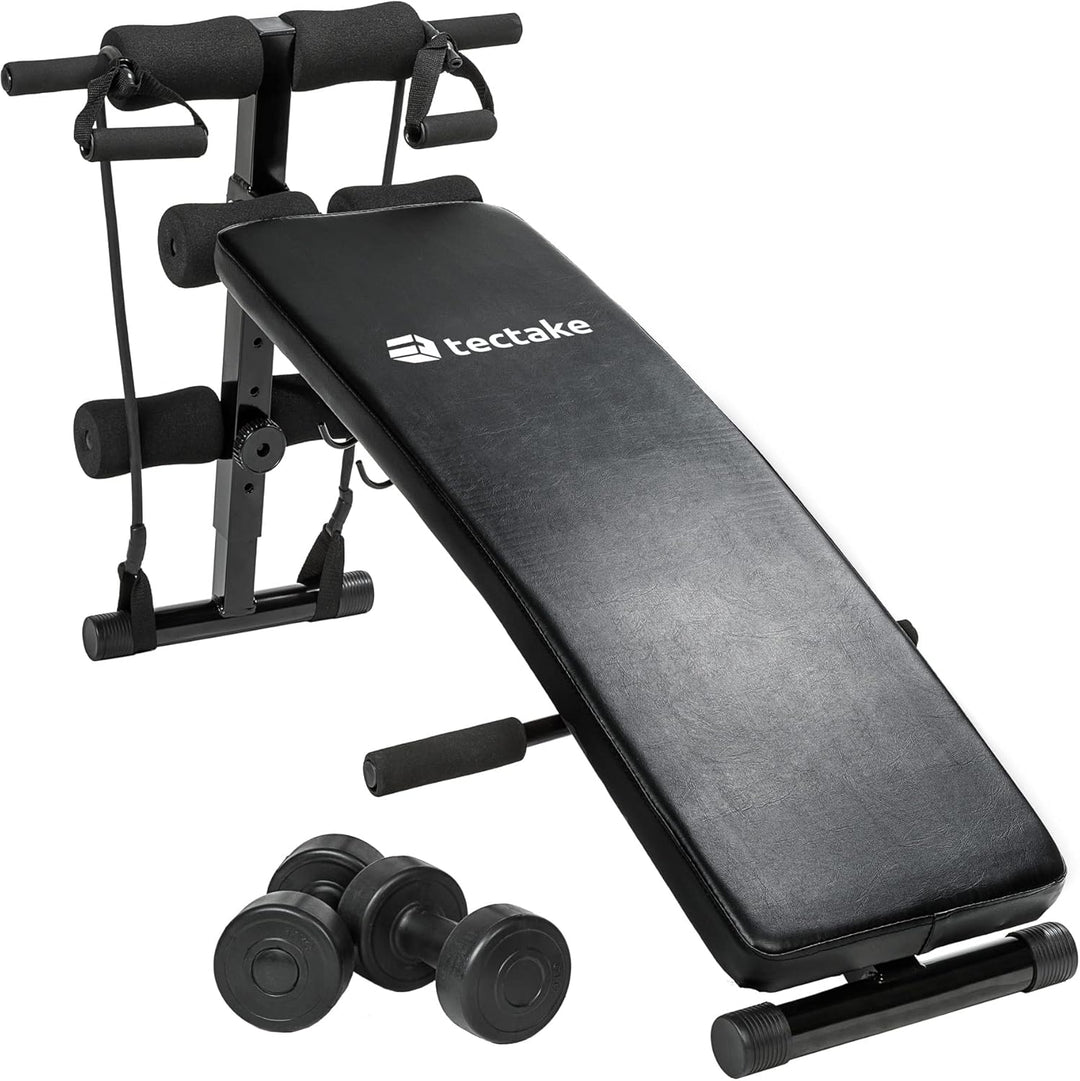 tectake Bauchtrainer 129 x 70 x 55 cm, multifunktionale Sit-up Bank aus Stahl, 5-fach höhenverstellb