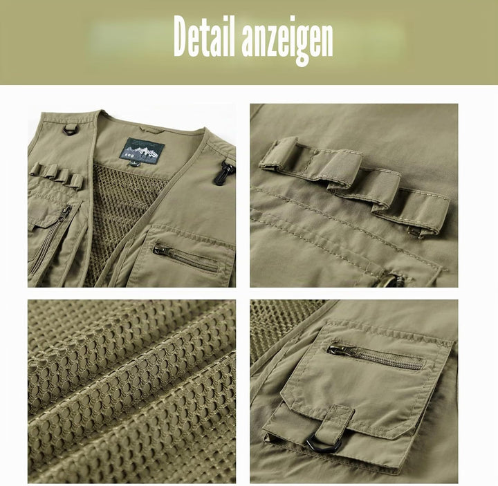 Btmpmcs Herren Outdoor Weste Freizeit Schnelltrocknende Anglerweste mit vielen Taschen Sommer Ärmell