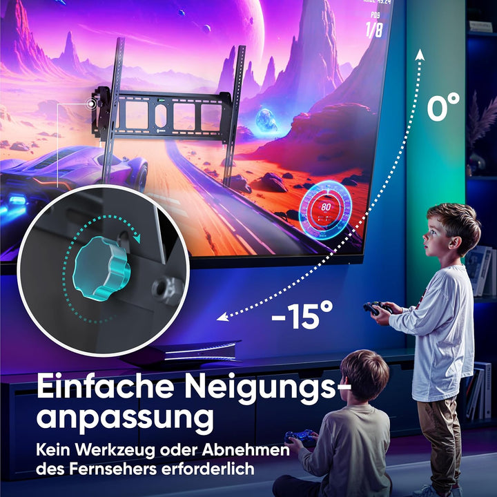 ONKRON TV Wandhalterung neigbar für 55-100 Zoll Fernseher bis zu 75 kg, TV Halterung flach Ultra Sli