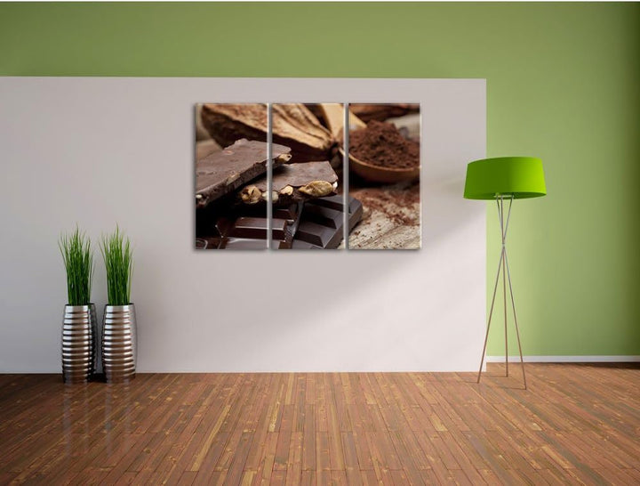 Pixxprint Leckere Schokolade als Leinwandbild | Grösse: 3 Teilig (120x80) | Wandbild| Kunstdruck | f