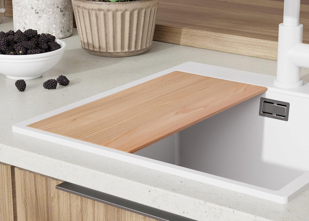 PRIMAGRAN Granitspüle Weiss 48x50cm, Granitspüle 1 Becken + Ablauf-Set, Küchenspüle ab 50er Untersch