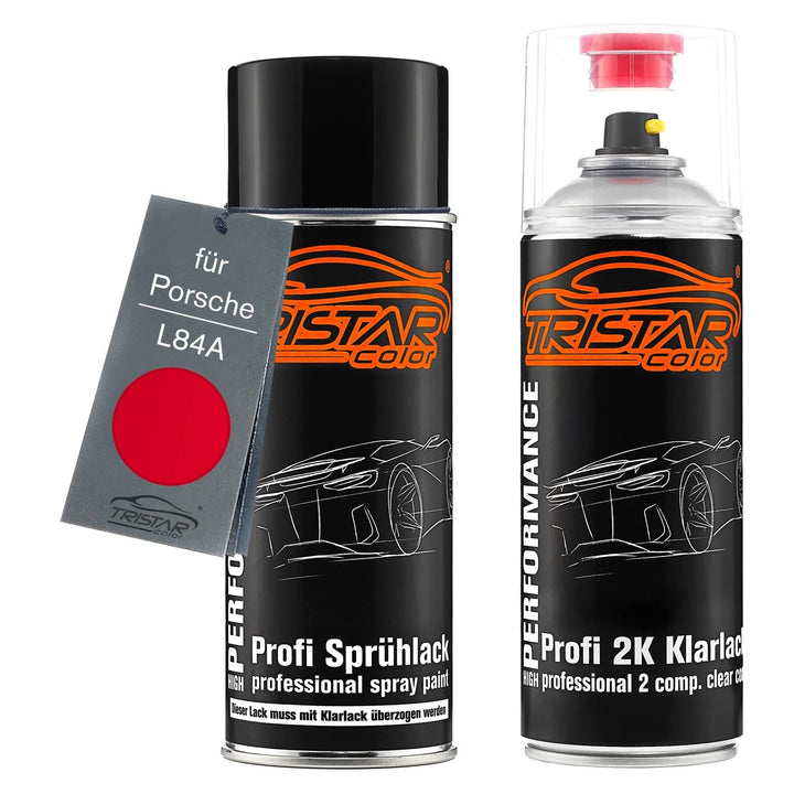 TRISTARcolor Autolack 2K Spraydosen Set für Porsche L84A Indischrot/Guards Red Basislack 2 Komponent