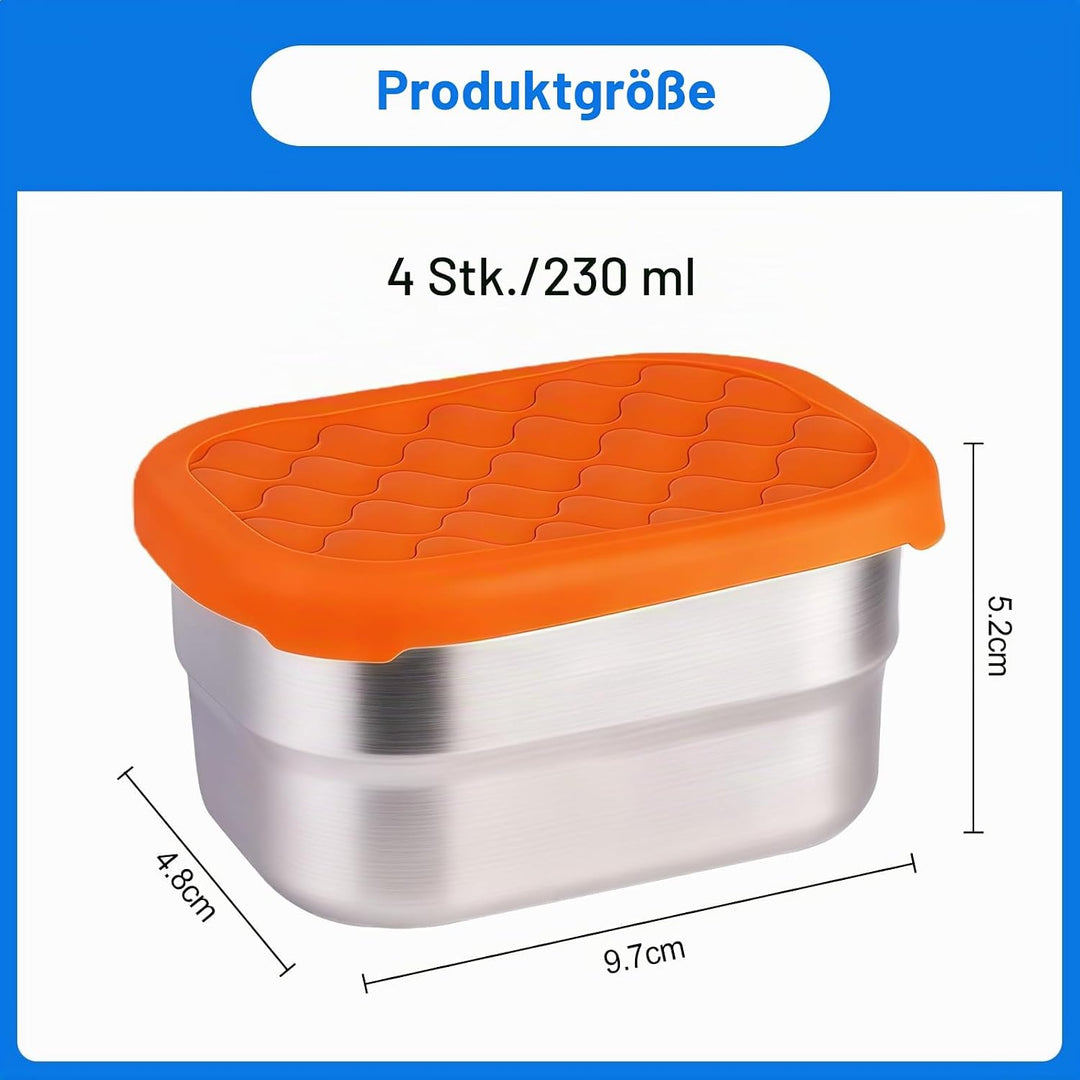 4 Stück Snackbox Edelstahl Klein, 230 ml Kleine Dosen mit Deckel, Gefrierdosen Klein Dosen, Auslaufs