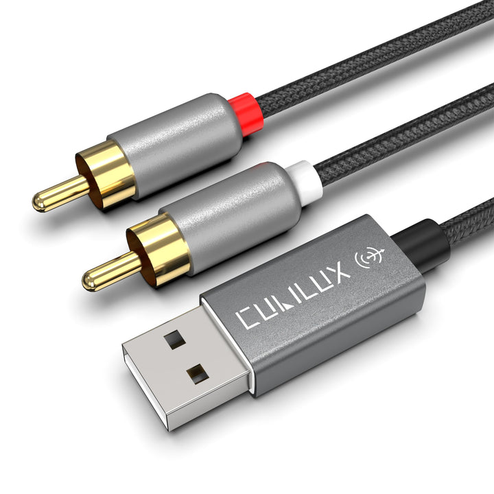 Cubilux USB A auf 2x RCA Audio Kabel, Stereo Cinch AUX Kabel 1,8 m (6 ft) mit DAC bis 384 kHz / 24 B