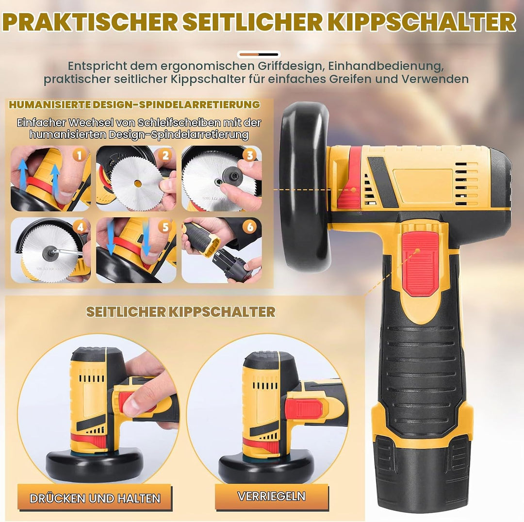 Mini Winkelschleifer, Akku Flex, Winkelschleifer Set 12V mit 2 Batterien 2000mAh, 19500rpm Trennschl