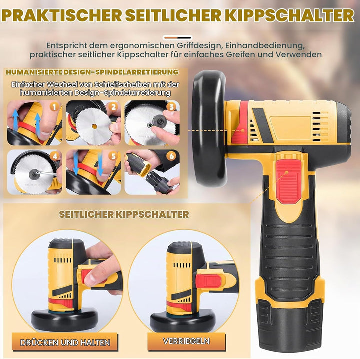 Mini Winkelschleifer, Akku Flex, Winkelschleifer Set 12V mit 2 Batterien 2000mAh, 19500rpm Trennschl