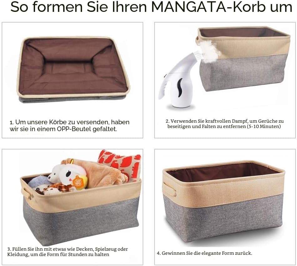 Mangata Grosse Aufbewahrungsbox 4er Set, Canvas Stoff Aufbewahrungskörbe mit Griffen für Schränke, K