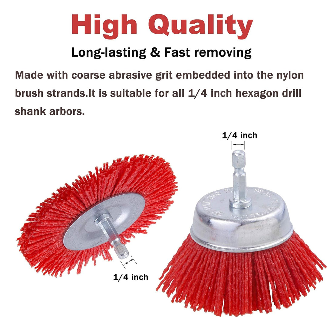 Rocaris 10 Pack Nylon Filament Abrasive Wire Brush Wheel & Cup Brush Set with 1/4 Inch Hex Shank, fo
