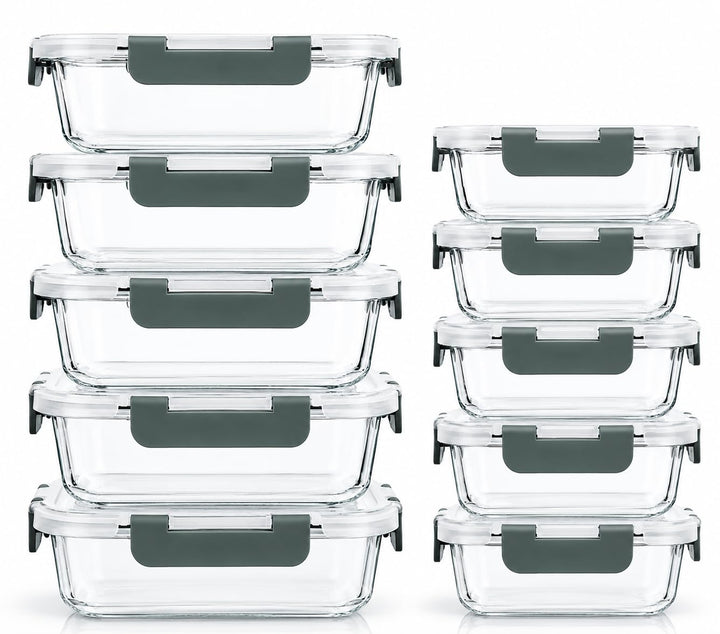Visario Glas Frischhaltedosen Set 10 Stück (20 Teile) – 5x 1040ml & 5x 370ml, Luftdichte Bento Boxen