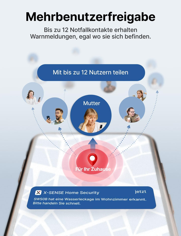X-SENSE WLAN Wassermelder mit Frostwarnung, Tieftemperatur-Melder, Smarter Sensor mit App-Benachrich