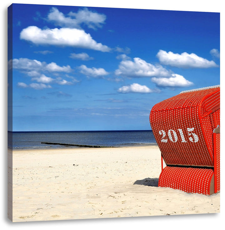 Pixxprint einsamer Strandkorb an der Nordsee, Format: 70x70 auf Leinwand, 70x70