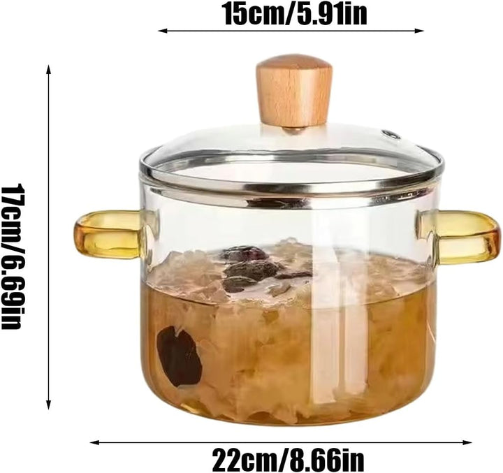 Glastopf – 1600 ml Suppentopf mit Deckel, klare Glas-Kochtöpfe, energiesparend, schnell erhitzt, Koc