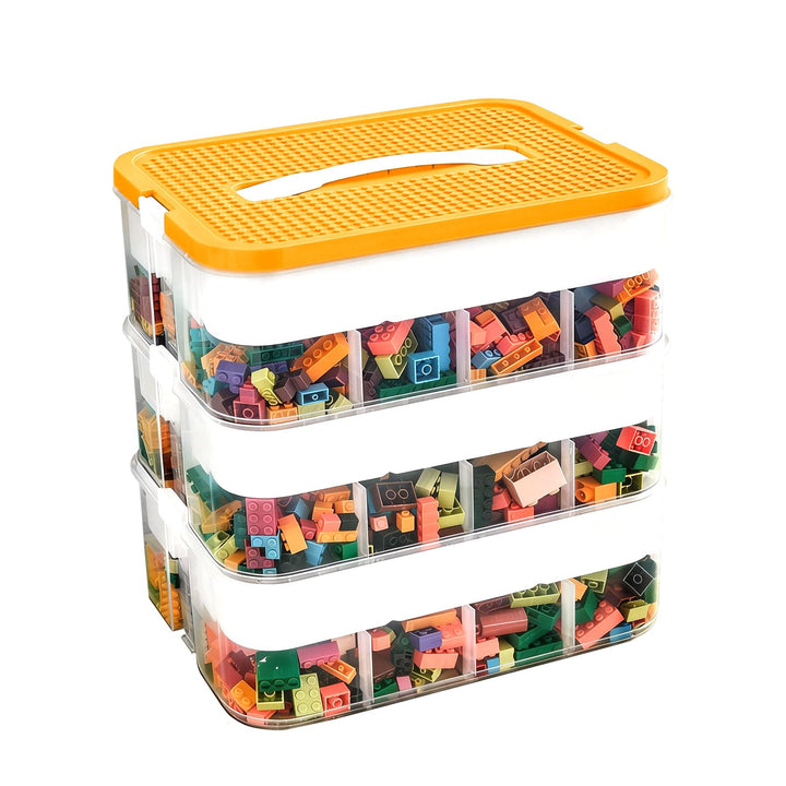 Dreifach Aufbewahrungsbox für Lego Bausteine Ablagefächer Stapelbar Kisten Spielzeug Aufbewahrung mi