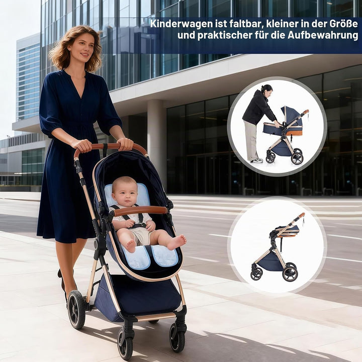 Gcarebb 3 in 1 Kinderwagen Reisesystem Mit Isofix Base, Buggy Mit Auto Babyschale, Mit Höhenverstell