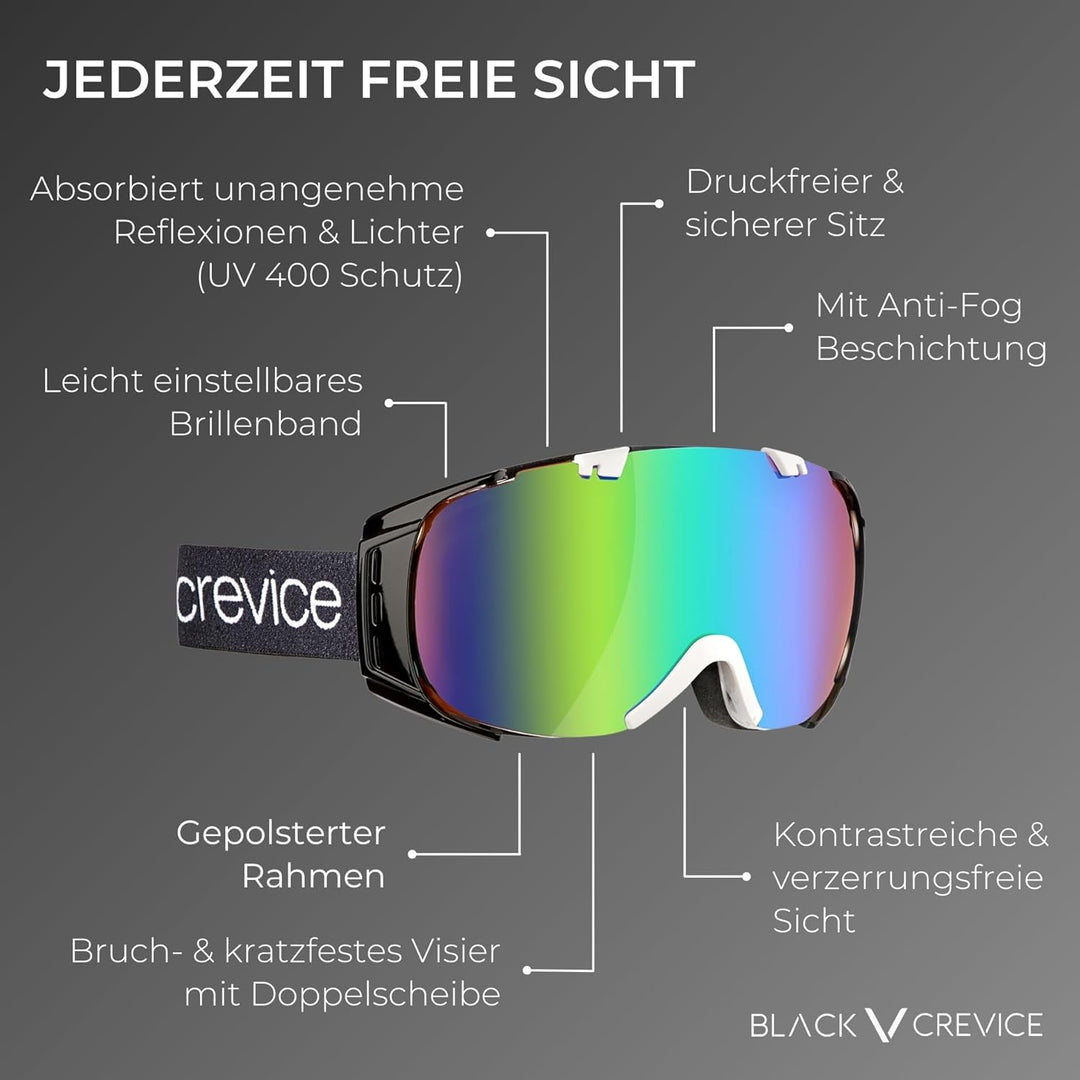 Black Crevice Skibrille Flachau I Skibrille für Brillenträger I Ski-Brille in verschiedenen Farben I