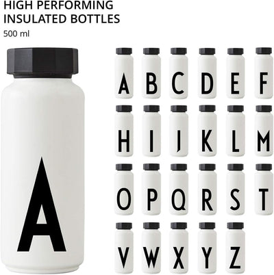 Design Letters Persönliche Edelstahl Trinkflasche Weiss (H) |500 ml| Kohlensäure geeignet BPA-Frei T