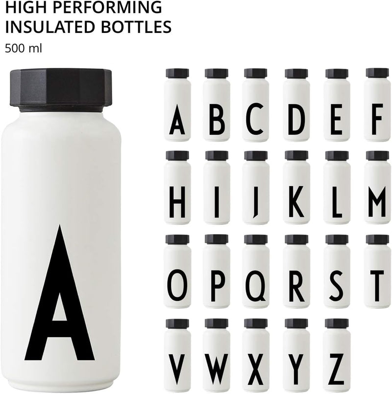 Design Letters Persönliche Edelstahl Trinkflasche Weiss (H) |500 ml| Kohlensäure geeignet BPA-Frei T