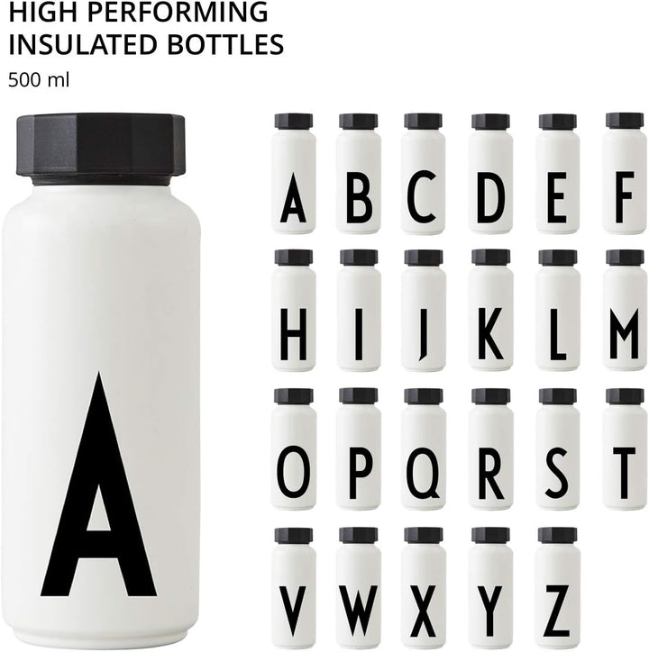 Design Letters Persönliche Edelstahl Trinkflasche Weiss (L) |500 ml| Kohlensäure geeignet BPA-Frei T