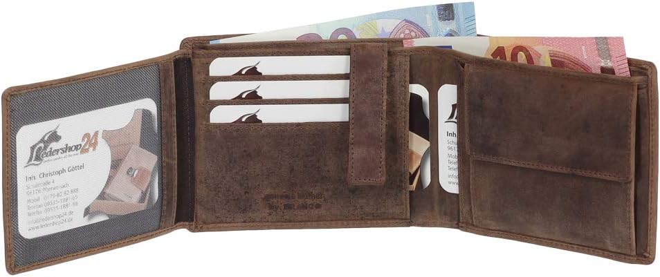 Luxus Leder Bikerbörse mit Kette Biker Geldbörse Portemonnaie Geldbeutel 12,5 cm 41014 Farbe Braun,