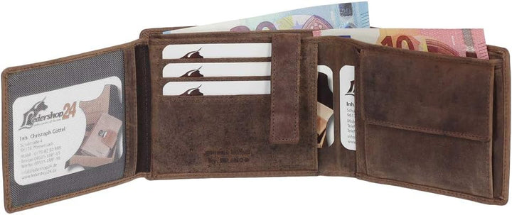 Luxus Leder Bikerbörse mit Kette Biker Geldbörse Portemonnaie Geldbeutel 12,5 cm 41014 Farbe Braun,
