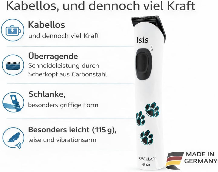 Rotschopf24 Edition: Aesculap Isis Akku Pfotentrimmer/Schermaschine + Tasche. Made in Germany.