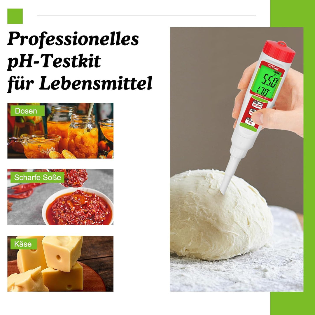 Digitales pH Messgerät, YINMIK pH Tester für Lebensmittel mit Kalibrierlösung, pH Wert für Fermentat