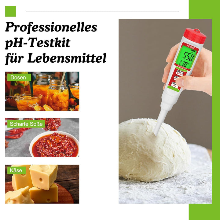 Digitales pH Messgerät, YINMIK pH Tester für Lebensmittel mit Kalibrierlösung, pH Wert für Fermentat