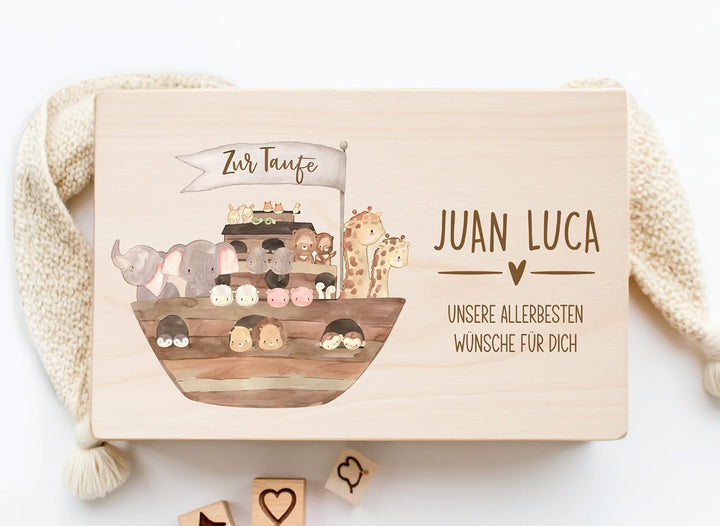 Little Deco Erinnerungskiste Baby Taufgeschenk Arche Noah personalisiert | 40 x 30 x 22 cm | Erinner