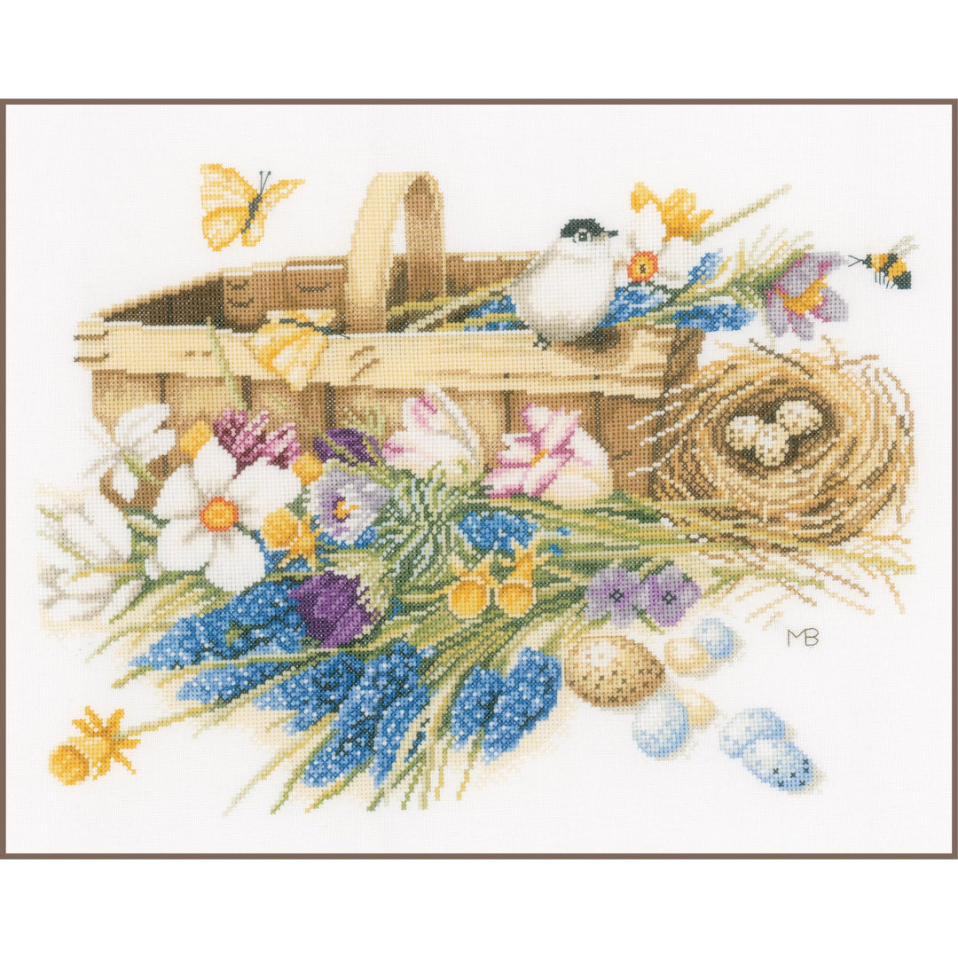Lanarte Zählmusterpackung Frühjahrsblumen Zählstoff Kreuzstichpackung, Baumwolle, Mehrfarbig, 39 x 3
