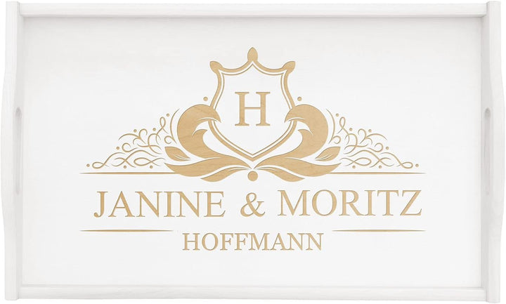 Maverton Frühstückstablett mit Gravur - für Zwei - Betttisch mit Griffen - klappbare Beine - Weiss -