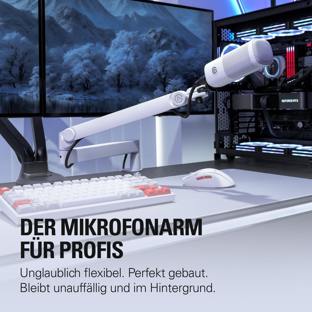 Elgato Wave Mic Arm Pro White – 360° drehbarer Mikrofonarm mit niedrigem Profil und Gasfeder, kompat
