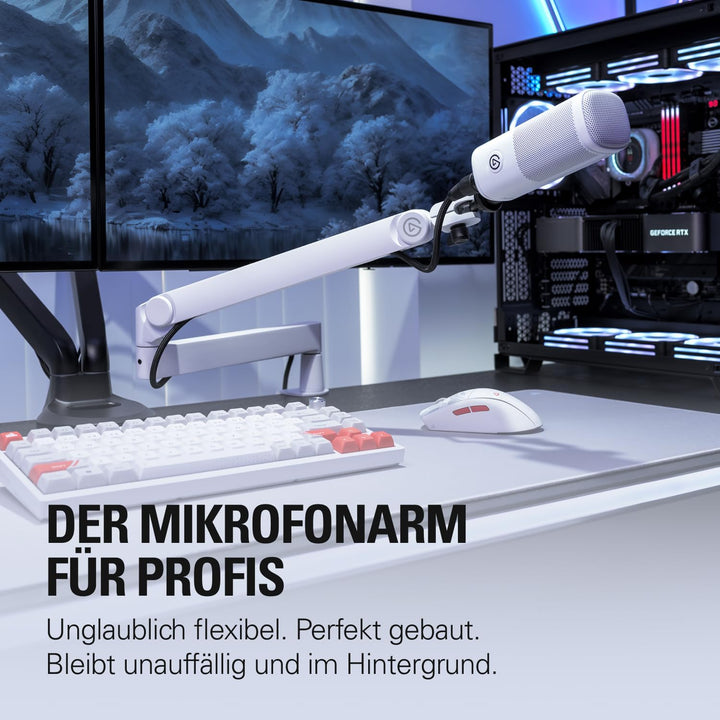 Elgato Wave Mic Arm Pro White – 360° drehbarer Mikrofonarm mit niedrigem Profil und Gasfeder, kompat
