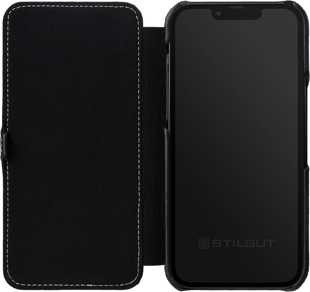 STILGUT Book Case kompatibel mit iPhone 14 Plus (6.7") Hülle aus Leder mit Clip-Verschluss, Klapphül