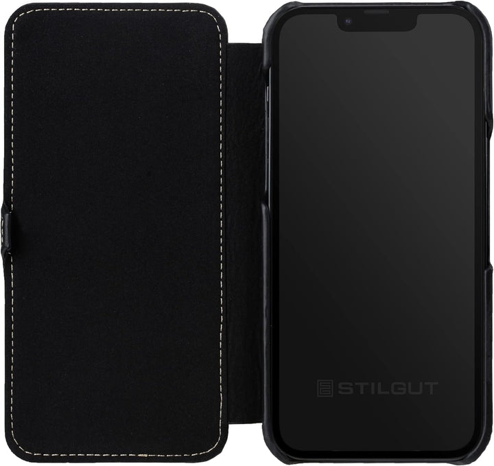 STILGUT Book Case kompatibel mit iPhone 14 Plus (6.7") Hülle aus Leder mit Clip-Verschluss, Klapphül