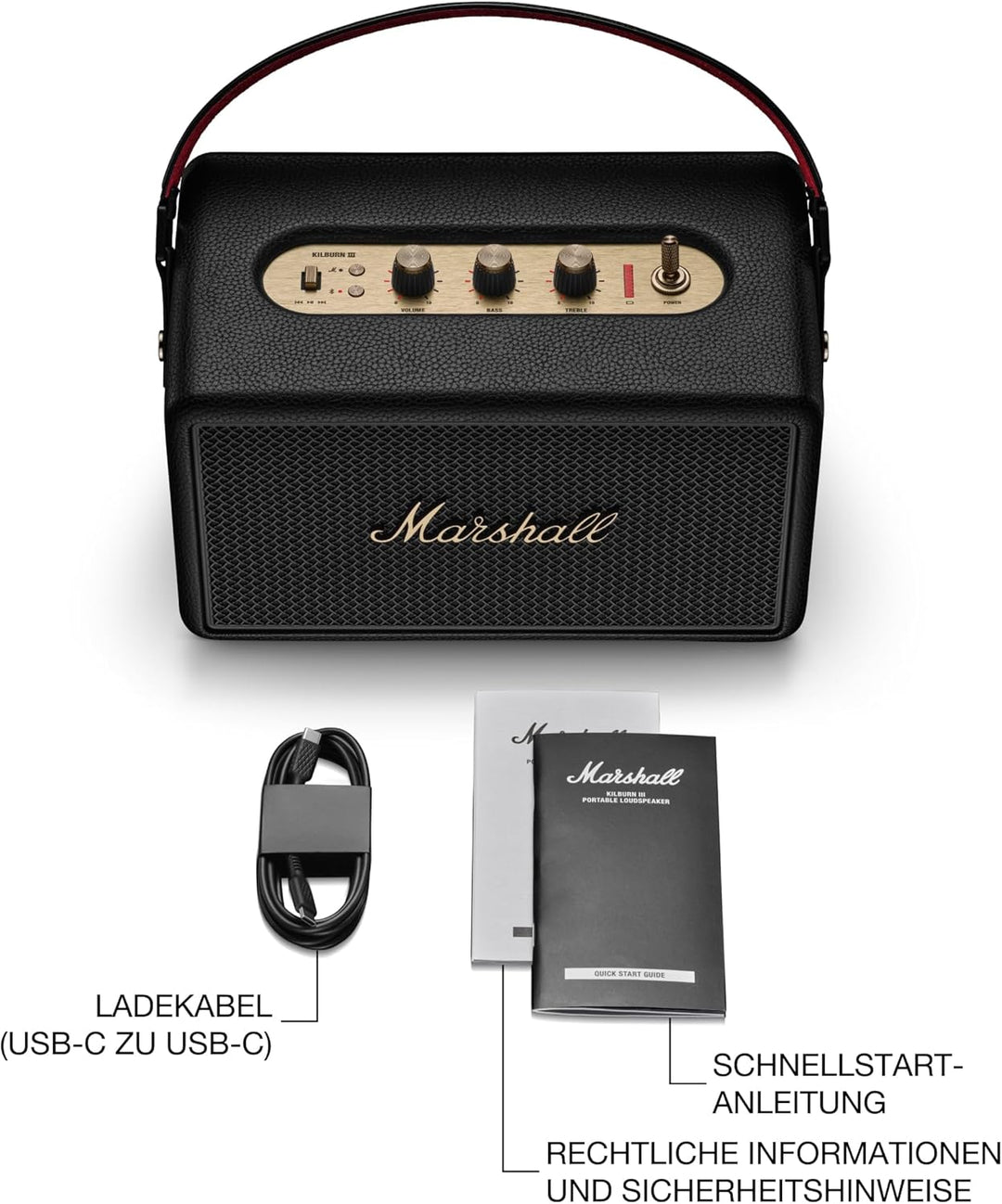Marshall Kilburn III Tragbarer Bluetooth Lautsprecher mit über 50 Stunden Spieldauer - Schwarz und