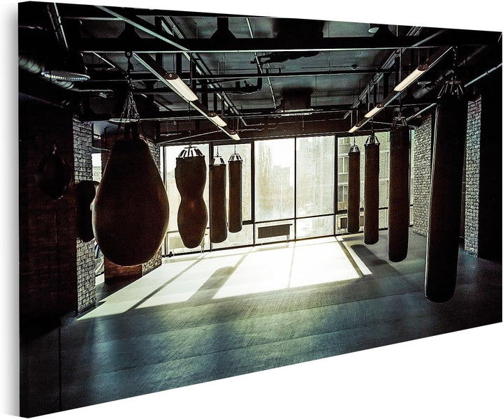 islandburner Bild auf Leinwand Fitnessstudio Mit Boxsäcken Dunkel Bilder Wandbilder Poster Leinwand