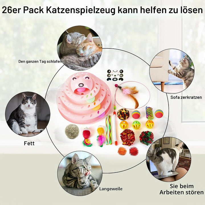 Suhaco 26 PCS Katze Spielzeug Für Indoor Kätzchen Interaktive Rolle 4-Level Track Kitty KatzeSpielze